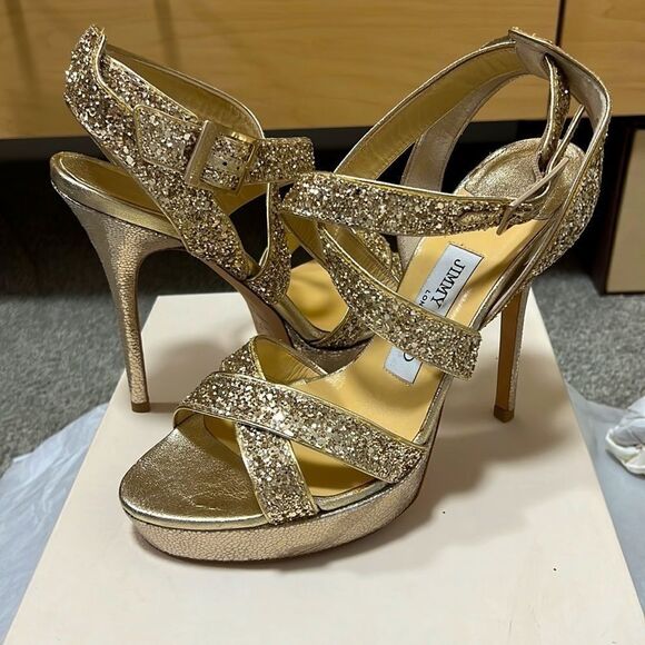 Jimmy Choo Shoes - JIMMY CHOO Vamp Corse Glitter Strap Platform Sandals